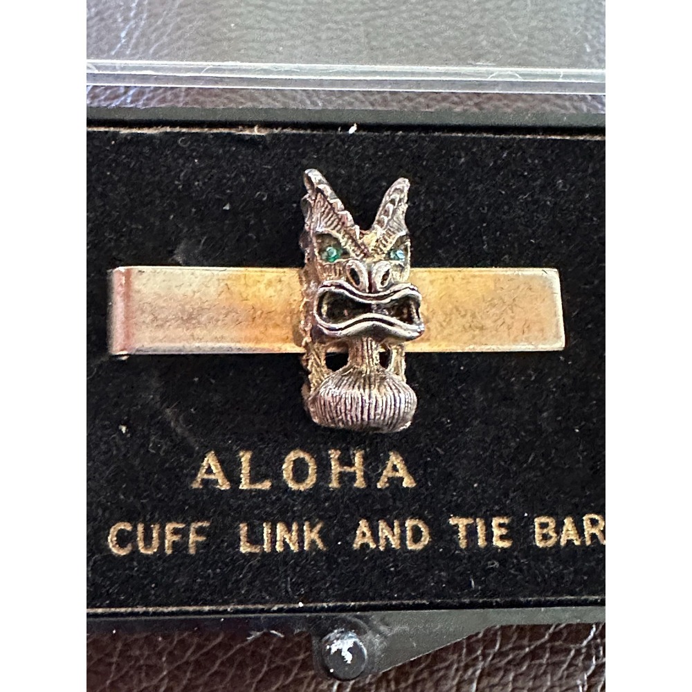 Aloha Hawaiian Cuff Links & Tie Bar Set Tiki - Picture 2 of 5